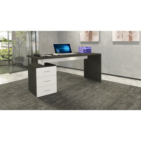 Bureau droit fixe 160 cm blanc brillant/ardoise brillant Sevina (1/4)