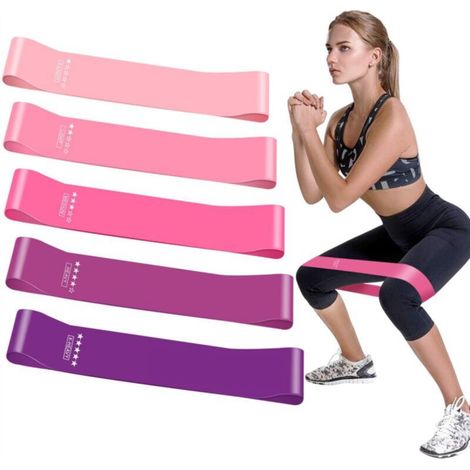 Bande Élastique Fitness, Bande de Résistance [Lot de 5] Bande Elastique Musculation Latex Naturel Équipement d'Exercices pour Musculation/Pilates/Yoga, Sac de Rangement Inclus (1/5)