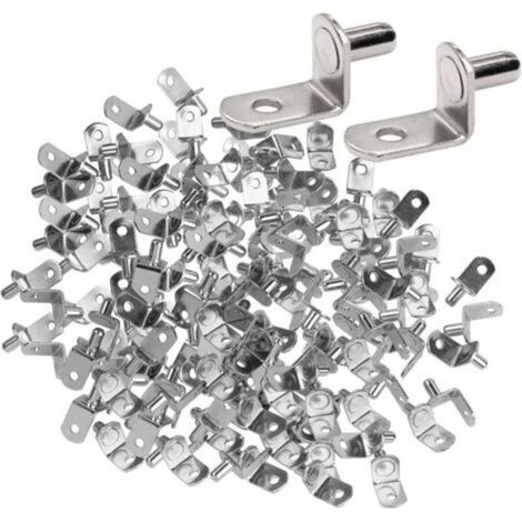 50pcs 6mm Chevilles de Support d'Étagère en Métal Nickelé L Forme Support Équerre Pour Étagère en bois ou Verre Pour Meuble Armoire Placard Bibliothèque (1/5)