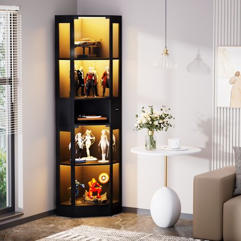 Mueble vitrina con LED y sensor MDF y vidrio negro HAVRYA (1/5)
