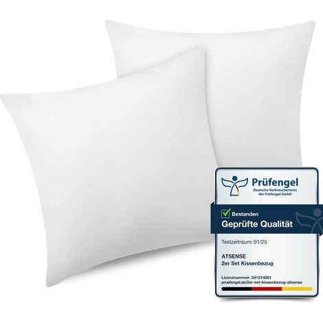 Oreiller 80x80 cm, Lot de 2 Taies d'Oreiller 100% Coton Lavé, Housse Coussin avec Fermeture Éclair, Doux, Résistant et Confortable, Blanc (1/5)