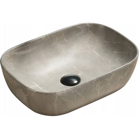 Lavabo cerámico sobre encimera, 45,5x32,5x13,5 cm, Mármol beige (1/2)