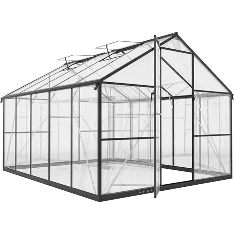 Serra per Orto 304x247x205 cm con Porta a Battente e 2 Finestre Regolabili in PC e Alluminio Nero (1/5)