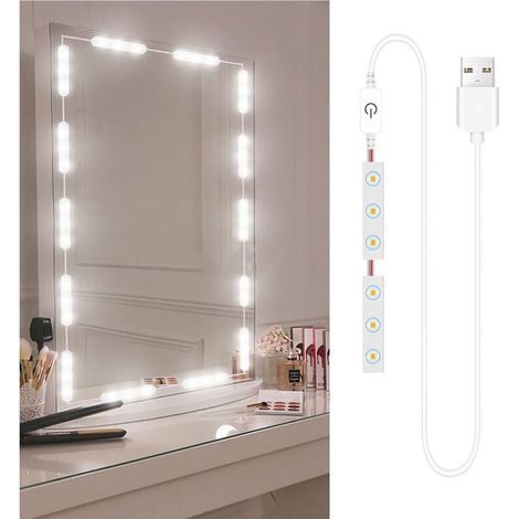 Lumières Miroir Maquillage LED, Réglables Contrôle Tactile, Lumières Vanity Salle de Bain, Câble USB, Bande LED Miroir de Toilette (1/3)