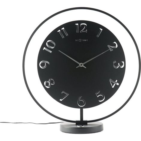 Horloge de Table Lumineuse LED en Métal Noir avec Variateur Tactile 40 x 40,5 cm - PANGIVO (1/5)
