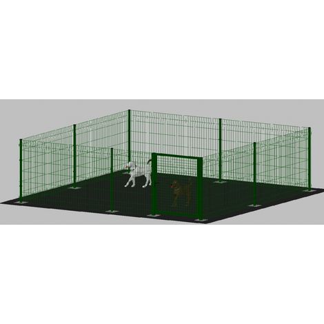 .Recinto-Box Modulare per Cani in Ferro Zincato e Verniciato Verde-con Pali a Tassellare - cm 400x400x122h (1/2)