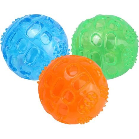 MINKUROW, 3 Uds., Tpr, Juguete Masticable Para Mascotas, Bola Para Masticar Para Perros Chirriantes, Bola De Limpieza De Dientes Molares Para Cachorros, Bola Interactiva Para Masticar Para Perros Pequ (1/5)