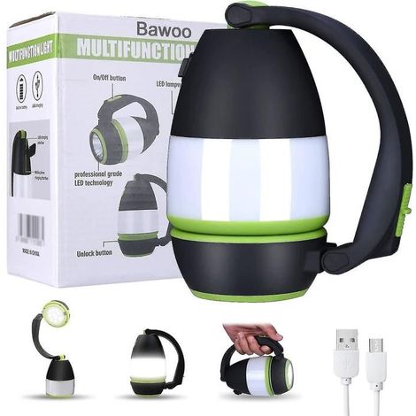 Lampe camping LED IPX4 étanche, éclairage portable extérieur, lampe secours randonnée couleur vert clair (1/5)