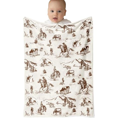 Couverture Bébé Imprimée Vache, Décoration Chambre Cowboy Western, Couette (1/5)