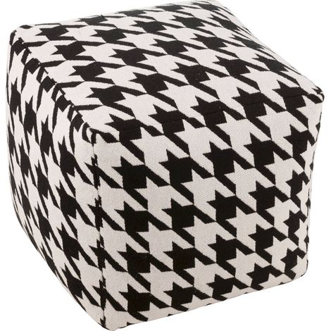 Pouf motif pied-de-poule coton blanc noir élégant salon - Blanc motif pied-de-poule noir (1/5)