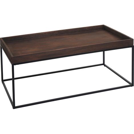 Mesa de centro HHG-866, mesa de centro mesa auxiliar, madera maciza metal 46x110x60cm, marrón oscuro