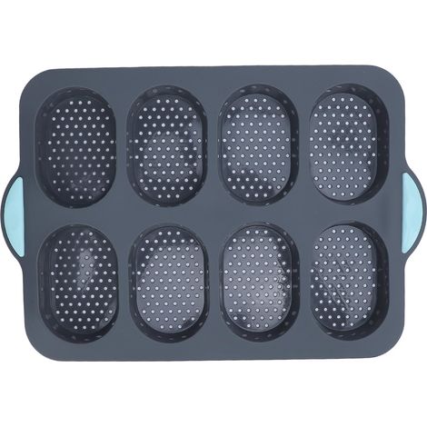 Moule Pain Silicone Anti Adhésif Résistant Chaleur Perforé – Cuisson Française Gâteau avec Poignées Antidérapantes 8 Cavités (1/5)