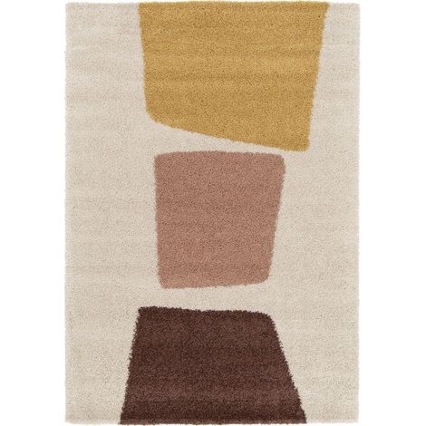BOBOCHIC - Tapis poils longs LEANDRE motif géométrique 160x230 Jaune (1/5)
