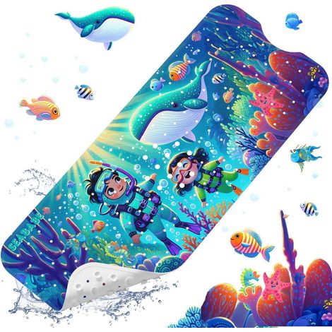 Tapis de bain antidérapant enfant 100x40cm, sans BPA, lavable, motif océan (1/5)