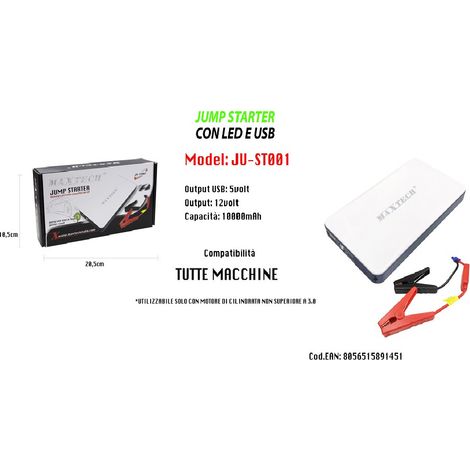 TRADE SHOP - Avviatore Portatile Compatto Jump Starter Con Led Usb 10000mah Maxtech Ju-st001 - (1/2)