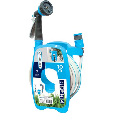 Schlauchaufroller AQUACRAFT® 990490, Set, mit Gartenschlauch 3/8", L-10 m, Bewässerungspistole 7 Sprühmuster