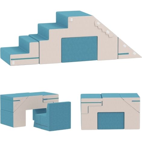 2-teiliges weiches Spielblöcke-Set für Kleinkinder, Kunstleder, Schaumstoff, zum Klettern, Bauen, Spielen, Beige+Blau 
On-Site