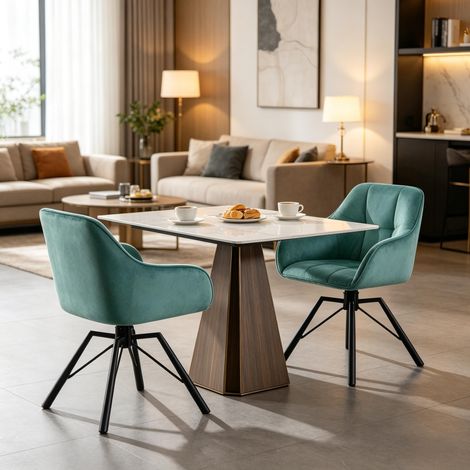 Chic Fauteuils de Cuisine Pivotants, Chaises de Salle à Manger avec Dossier Rembourré (Lot de 2) (1/5)