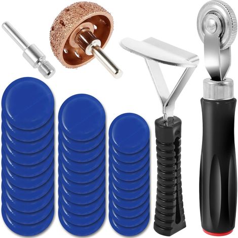 Kit de 33 patchs de réparation de pneus en caoutchouc avec grattoir à rouleau, kit de réparation de tube de pneu robuste pour voiture, camion, tracteur, vélo tout-terrain (couleurs mélangées) (1/5)