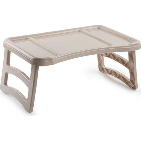 Vassoio da letto in Plastica da 50x32x22 cm - Tavolino Porta colazione con gambe richiudibili - Vassoio per letto o divano - Beige (1/5)