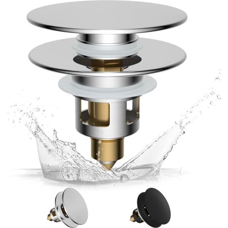 Bathroom Sink Plug with Drain Filter, Universal Push-in Brass Core Bathtub Plug, 25-46mm Sink Plug, Replacement Bathtub Plug for Bathroom - Chrome