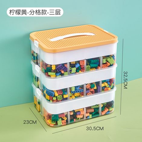 Boîte de Rangement Briques 3 Niveaux Jaune Citron avec Bacs Intérieurs pour Tri et Organisation Jouets Enfants Grande Taille