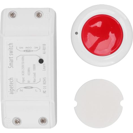 Ortviai Interrupteur RF sans fil 433 MHz A1-R01B pour maison intelligente – Blanc et Rouge, sans câblage (1/5)