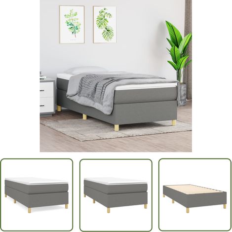 The Living Store Sommier à lattes de lit avec matelas Gris foncé 80x200 cm Tissu - Lit Double - Lit Tapissier - Literie - Matelas - Chambre À Coucher (1/5)