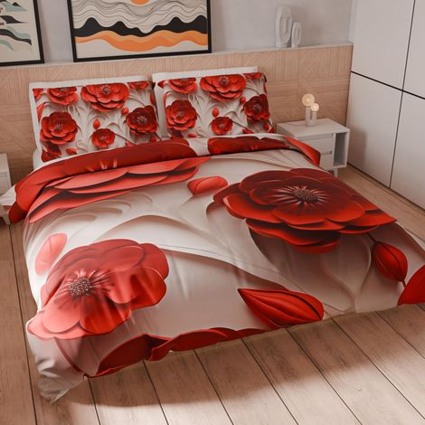 Housse de Couette 2 Places 250x200 cm 2 Taies 50x80 cm Incluses, Parure en Microfibre Imprimée Floral 05 14 (1/5)