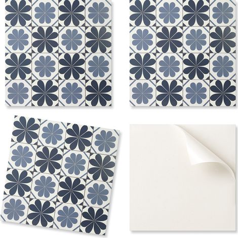 Baldosas de vinilo con motivo para una f谩cil renovaci贸n de pared. Dise帽o floral en baldosas de 20x20x20 cm.