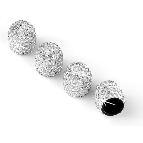 Lot de 4 bouchons de valve de pneu faits main en cristal et diamant, accessoires automobiles brillants et anti-poussière pour voitures, camions et motos - Blanc (1/5)