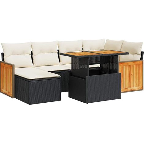 vidaXL Set Divani da Giardino con Cuscini 7pz Nero Polyrattan Acacia (1/5)