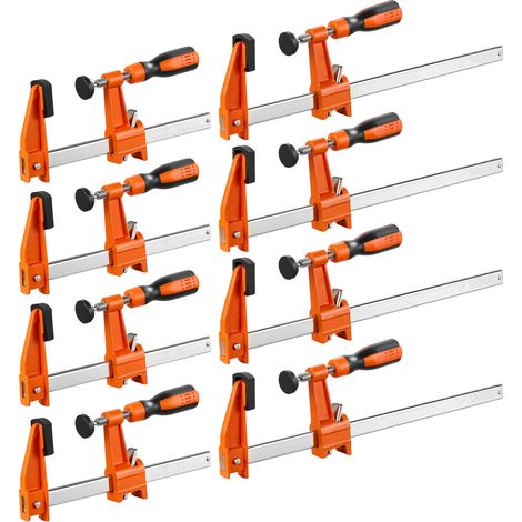 Serre-joints à Barre 8 PCS Pince en F 15,24cm et 30,48cm Force 272 kg, Système Autobloquant, Patins Plastiques, Poignée Ergonomique, Acier au Carbone et Fonte Malléable, Travaux du Bois et Métal (1/5)