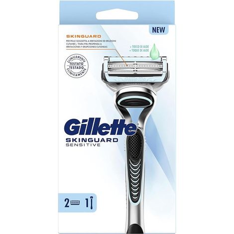 GILLETTE SKINGUARD SENSITIVE RASOIO BARBA PER UOMINI CON IRRITAZIONI DELLA PELLE 1 MANICO + 2 LAMETTE DI RICAMBIO (1/2)