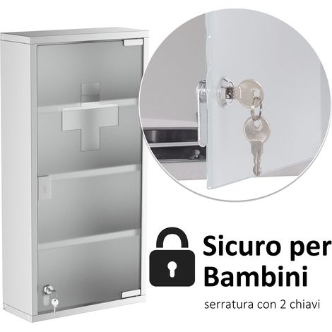 Armoire murale de salle de bain inox 30x12x60cm, étagère médicaments 4 étagères, boîte pharmacie à fixer au mur (1/5)