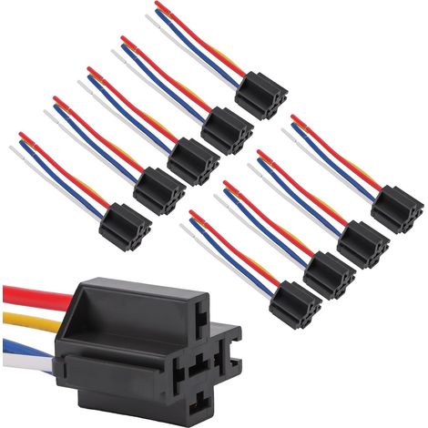 Geeignet für 10er-Pack-Relaissockel 12AWG - 12V DC 4-polig SPDT - verriegelbarer Relaissockel-Kabelbaum mit Kabeln (1/5)