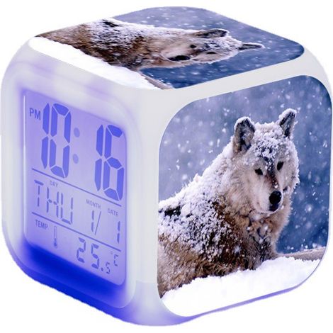 ZOLGINAH Réveil LED Wolf - Pour enfant - Réveil de chevet - Carré - Écran LCD éclairé - Motif loup (5) (1/5)