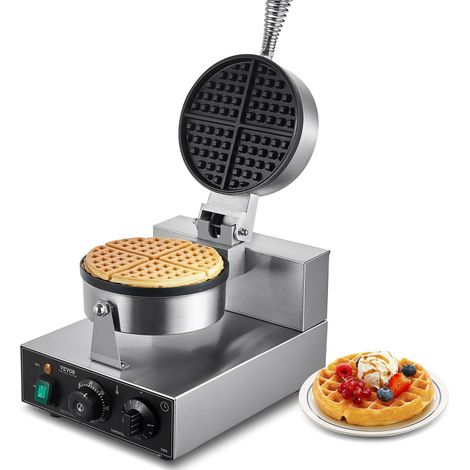 Gaufrier commercial 1230W en acier inoxydable,appareil à gaufres rond,contrôle de température et temps,idéal pour restaurant et famille (1/5)