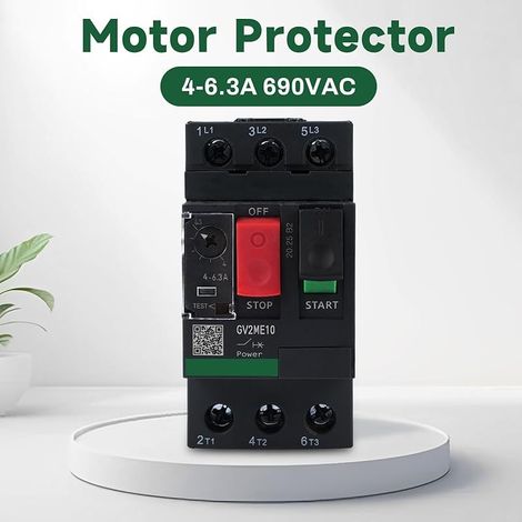 Disjoncteur moteur 400V Disjoncteur de protection moteur 690V 4-6.3A 3P Type de commande à bouton Disjoncteur moteur Tension assignée de choc 6KV Montage sur rail (GV2ME10 Noir) (1/5)
