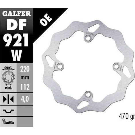 Disco de freno trasero Galfer para Sherco SE/SEF 250/300/450 '14- (solo con suspensión WP y Kayaba), SE 125 '21- y SE-R 2.5/3.0 ISIDE '14- Wave (220 x 112 x 4 mm).