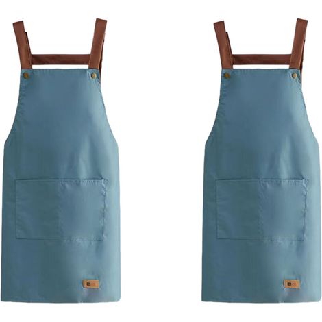 Bardusch-Tablier de cuisine imperméable à bavette ajustable en 2 pièces avec 2 poches, pour femme chef, couleur unie. (1/5)