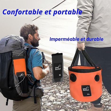 Foldable Sink Bucket Outdoor Sink, Portable Camping Bucket with Handle, Foldable for Fishing, Hiking, Camping, Car Washing, Orange 20L (1/4)