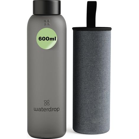 Bouteille en Verre 600ml - Gourde en Verre Borosilicate avec Bouchon Bambou et Housse, Sans BPA, Étanche, Idéale pour Maison, Bureau, Sport, Voyage (1/5)