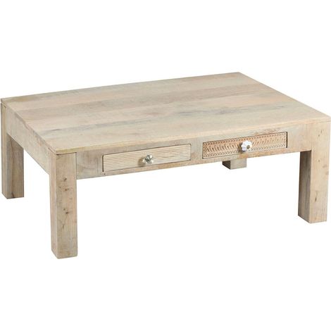 TROMSO - Table Basse 2 Tiroirs en Manguier Massif Clair (1/3)