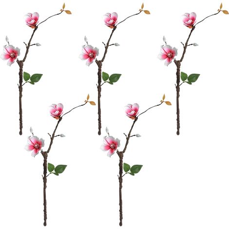 [Rose Rouge] Lot de 5 plantes vertes artificielles, branches d'arbre mortes, arbres artificiels d'inspiration zen, branches de magnolia décoratives (1/3)