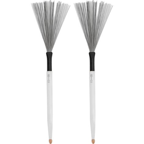 2 Paires de balais de batterie double tête, baguettes en érable, tige caoutchouc et acier, brosses percussives portatives pour groupe, blanc (1/5)