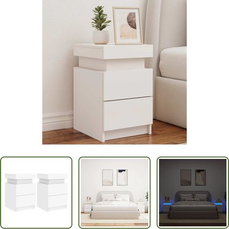 LED-Leuchten - Nachttische mit LED-Leuchten 2 Stk. Weiß 35x39x55 cm (1/5)