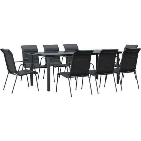 Maison Exclusive - 9-tlg. Garten-Essgruppe Schwarz Stahl und Text