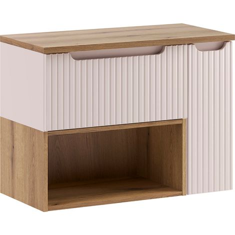 Meuble sous-vasque 80cm niche plan de toilette Riva Cachemire et Bois (1/5)