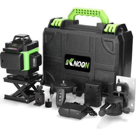 Niveau laser en 4 x 360° 4D 16 Lignes Auo-équilibrage du Niau Laser Vert Rotatif Outil de Niveau Vertical Horizontal avec d'auto-Nivellement 2x2400 mAh Batteries, avec Plateforme élévatrice
